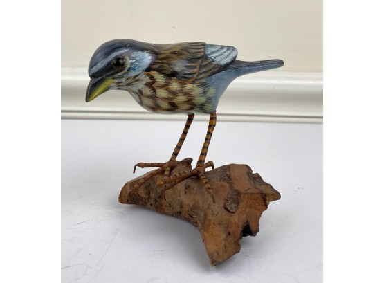 Vintage Bird On Branch Carved Wood Sculpture Figurine By Walter Stahli Switzerland
