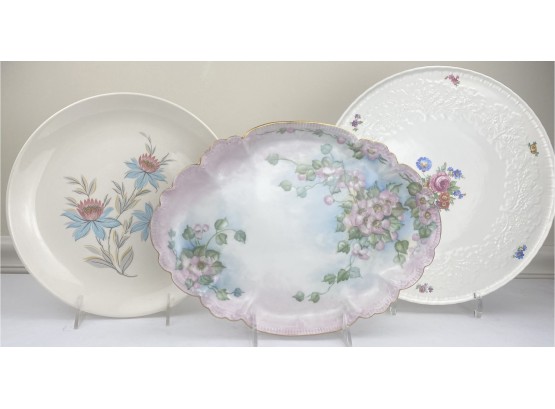 3 Vintage Porcelain Floral Plates Bavaria France Steubenville