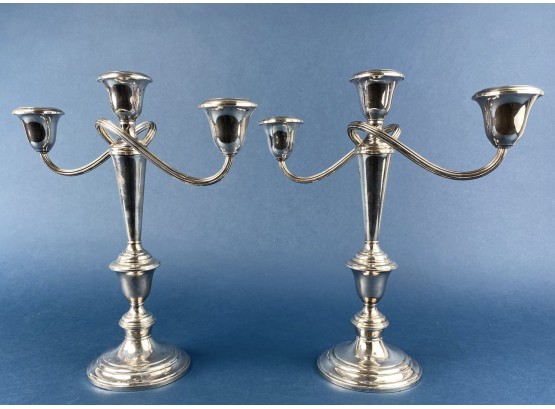 Pair Of GORHAM Sterling Silver Triple Candelabras Convertible To Candlesticks