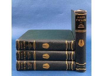 4 Antique Mark Twain Collier Story Books Leather Bound