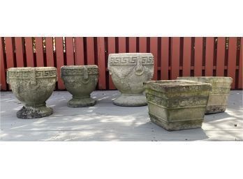 Group Of 5 Concrete Garden Pots Flower Planters Urns