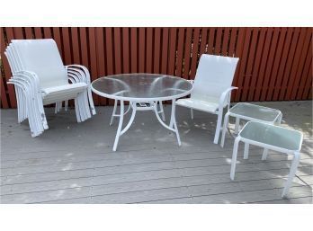 Powder Coated Aluminum, Modern Outdoor Patio Table, 6 Chairs And 2 Side Tables
