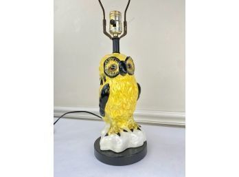 Mid Century Ceramic Owl Lamp, Figural Table Light, Hand Painted Glaze