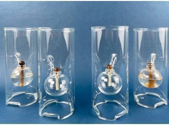 Set Of 4 Handcrafted Glass Wick And Kerosene Lamps, 9', 4 Oz Burning Waxless Candles