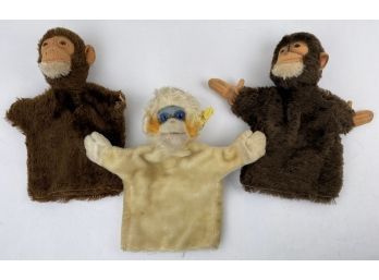 3 Vintage Monkey Hand Puppets 1 Steiff 'Mungo' Monkey