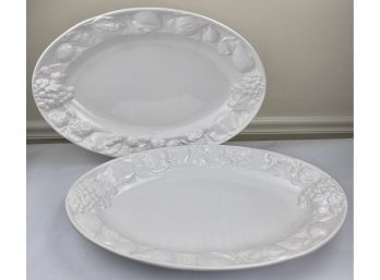 Pair Dansk Large White Ceramic Serving Platters Fruit Motif