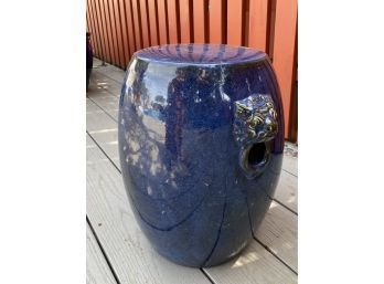 Blue Ceramic Garden Stool With Lion Head Handles