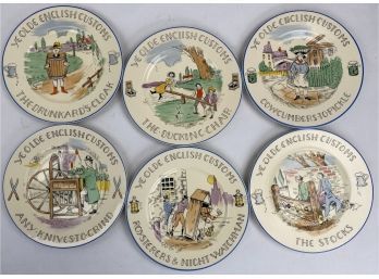 Vintage Set Of 6 Scenes Of Olde English Customs Desert Plates