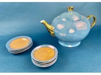 Vintage I. Godinger & Co. Porcelain Teapot & 8 Tea Plates Lusterware