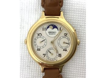 Rare Vintage 1980's Seiko Moon Phase Triple Dial Men's Quartz Watch