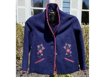 Vintage Woman's Western Germany Shepherd Wool And Mohair Weatherproof Embroidered Blazer, Jacket