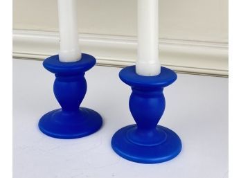 Vintage Point A La Ligne France Blue Ceramic Candle Holders