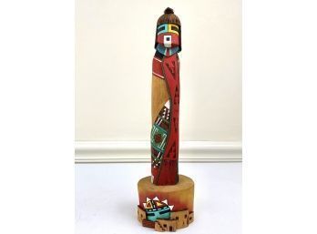 Signed Andy Rickey Hopi Kachina 'White Chin' Wooden Statue Hand Carved Native American