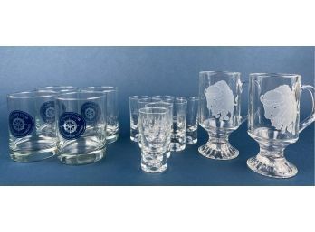 Vintage Etched Cocktail Glasses, Hadeland Norway Shot Glasses, Barware