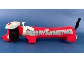 Vintage Merry Christmas Velvet Dachshund Figure, Ring And Jewelry Holder, Made In Japan