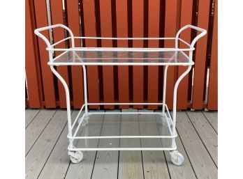 Cast Iron 2 Tier Rolling Bart Cart In White Paint