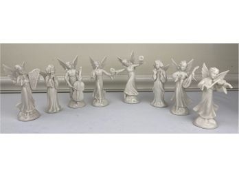Set Of 8 Vintage Dresden Germany Angels Playing Musical Instruments Figurines Holiday