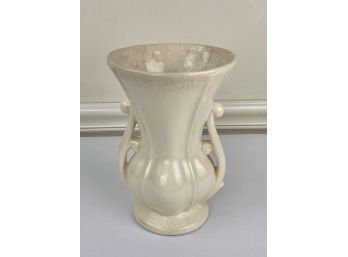 Vintage White Glaze McCoy Pottery Double Handle Vase In Nouveau Style