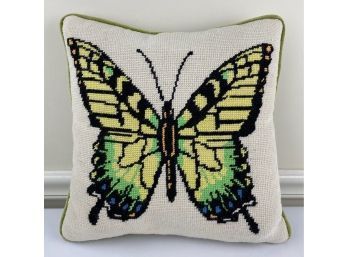 Vintage Butterfly Needlepoint Decorative Pillow