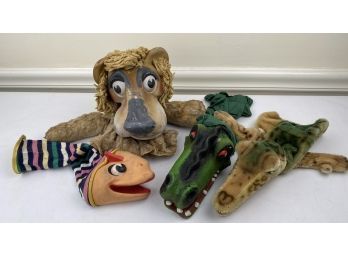 4 Vintage Hand Puppets  - Steiff 'gaty' The Alligator, Lion, Crocodile, Striped Inchworm