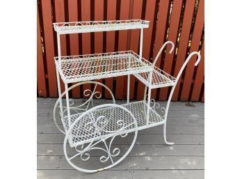 Vintage Wrought Iron Bar Cart Or Plant Stand Painted White