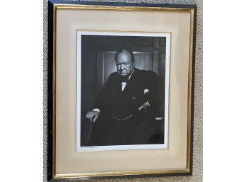 Artist Signed Winston Churchill Black And White Photo, Framed Art Print