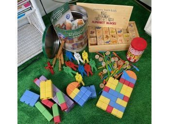 Vintage Vooden Blocks, Tinker Toys, Lincoln Logs, 'Bill-Ding' Blocks, Pottery Barn Wooden Alphabet Blocks, Etc