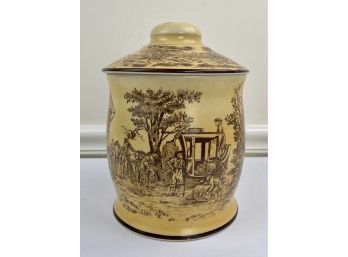 Vintage Blue Boar Stoneware Pottery Humidor Tobacco Jar