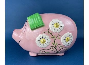 Large Vintage Pink Ceramic Pig, Piggy Bank Or Coin Bank