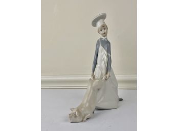 Vintage Lladro Spain Porcelain Woman Chef Dragging Pig Figurine Sculpture