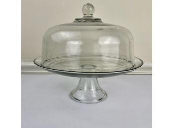 Vintage Heavy Clear Glass Cake Display Pedestal Dish And Cover