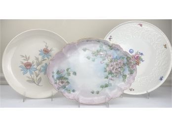 3 Vintage Porcelain Floral Plates Bavaria France Steubenville