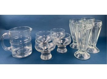 9 Pcs Vintage Ice Cream Parlor Style Glassware And Pitcher