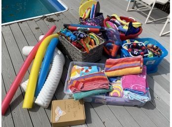 Large Lot Of Pool Beach Toys Games Towels & More