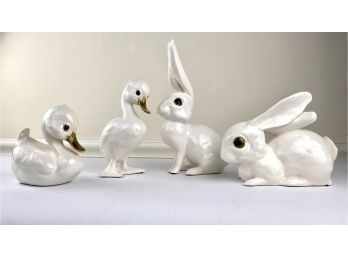 Vintage Lot Of 4 Pottery Rabbit & Duck Figural Sculptures