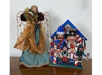 2 Christmas Items Angel Tree Topper & Penny Candy Store Nutcracker Music Box