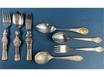 7 Vintage Silverplated & Metal Baby Spoons & Forks Sesame Street Disney