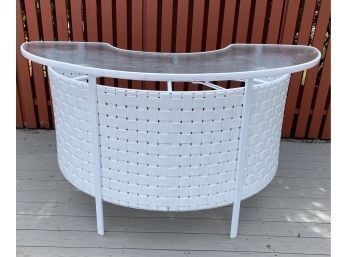 Outdoor Curved Cocktail Bar, Powder Coated Aluminum, Woven Plastic And Glass Top