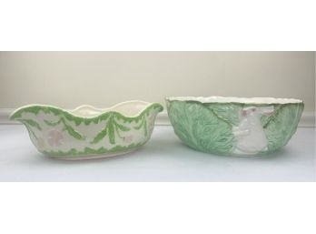 2 Vintage Holiday Easter Rabbit Cabbage Flowers Themed Serving Bowls