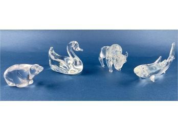Vintage Hand Blown Glass Miniatures 4 Figurines Shark, Duck, Buffalo, Polar Bear