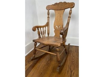 Antique Childrens Fiddleback Rocking Chair In Oak
