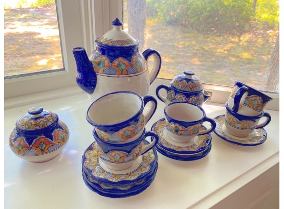 Authentic Talavera Hand Made Tea / Coffee / Espresso Set Tea Pot, Cups, Sugar Bowl, Creamer,  Santa Fe