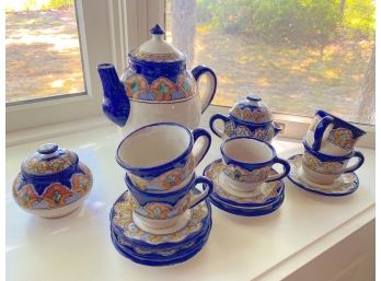 Authentic Talavera Hand Made Tea / Coffee / Espresso Set Tea Pot, Cups, Sugar Bowl, Creamer,  Santa Fe