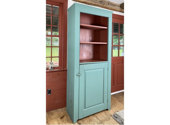 Vintage Farmhouse Pine Country Cupboard Or Storage Cabinet  Painted Green And Red