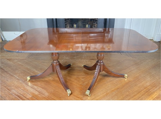 Vintage Regency Style Mahogany Double Pedestal Brass Claw Foot Dining Table