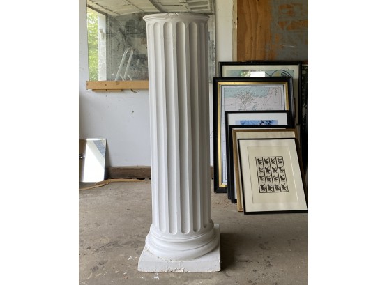 Fluted Pedestal Column In White Plaster And Fiberglass