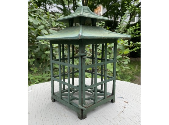Vintage Cast Iron Pagoda Style Lantern Painted Green