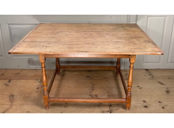 Antique Farmhouse Tavern Table With Turned Detailed  Legs Natural Stain.
