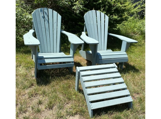 2nd Pair Of Adirondack Chairs Painted A Blue Green With Foot Ottoman