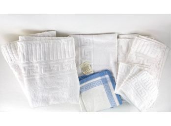 10 Pcs New With Tags, White Towels With Greek Key By Spa & Vintage Blue And White Hand Towels